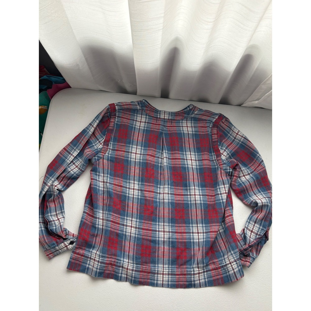 Madewell Womens Red Blue Plaid Flannel Split Neck Pullover Top E6016 Large‎ - Picture 4 of 5